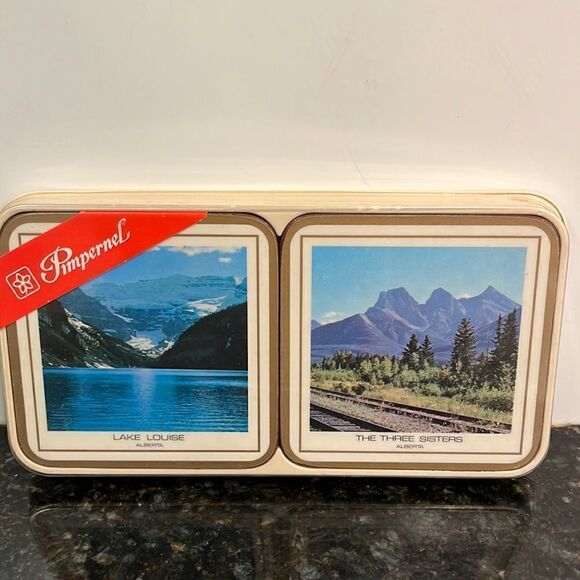 Vintage Pimpernel Six Acrylic Drink Coasters-6 Alberta Scenic Sights - Picture 1 of 4